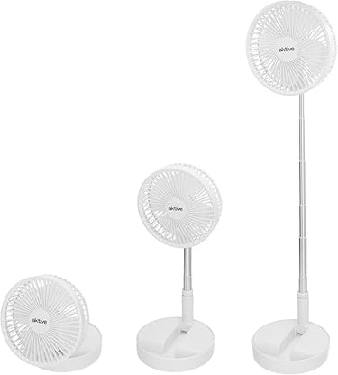 AKTIVE 61588 Ventilador inalámbrico, Plegado compacto, 19,7x19,7x97,5 cm, 4 modos aire, 2-6 horas duración, Tubo telescópico 36-83 cm, Cargador USB incluido, Recargable en 4,5 h, Posición de bloqueo